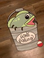 Load image into Gallery viewer, Cut and Traced Gone Fishing Bucket With Fish