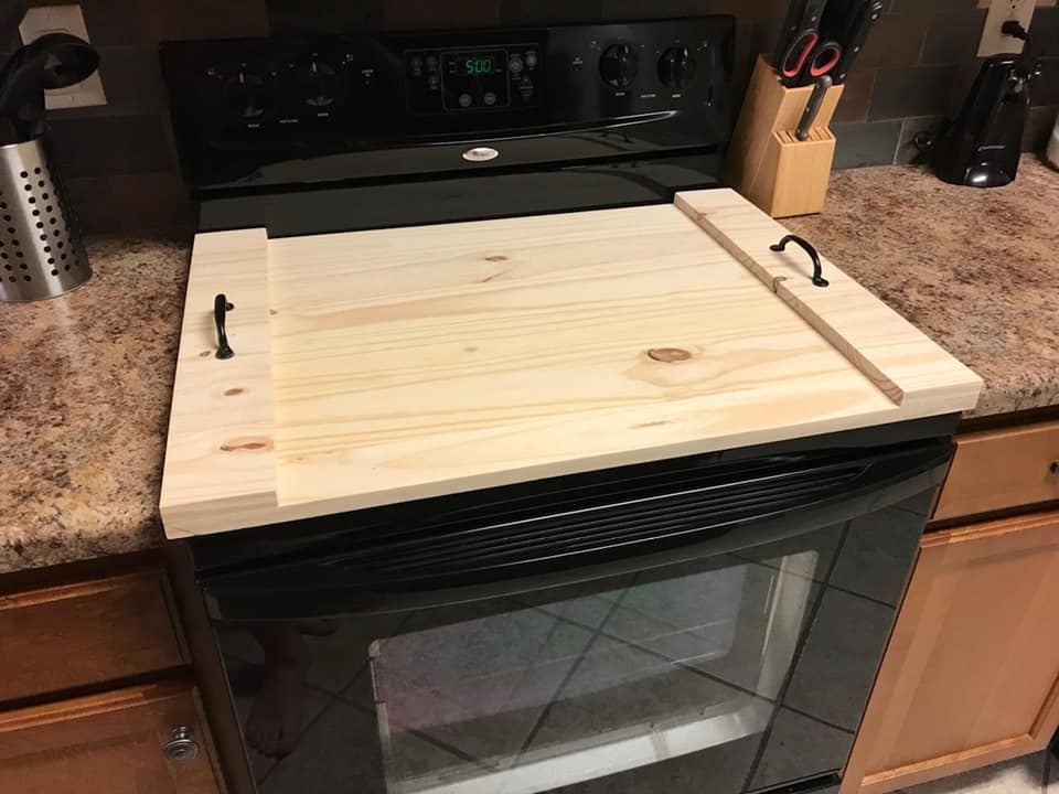 Stove Top Oven Cover, Unfinished Wood Tray Handles
