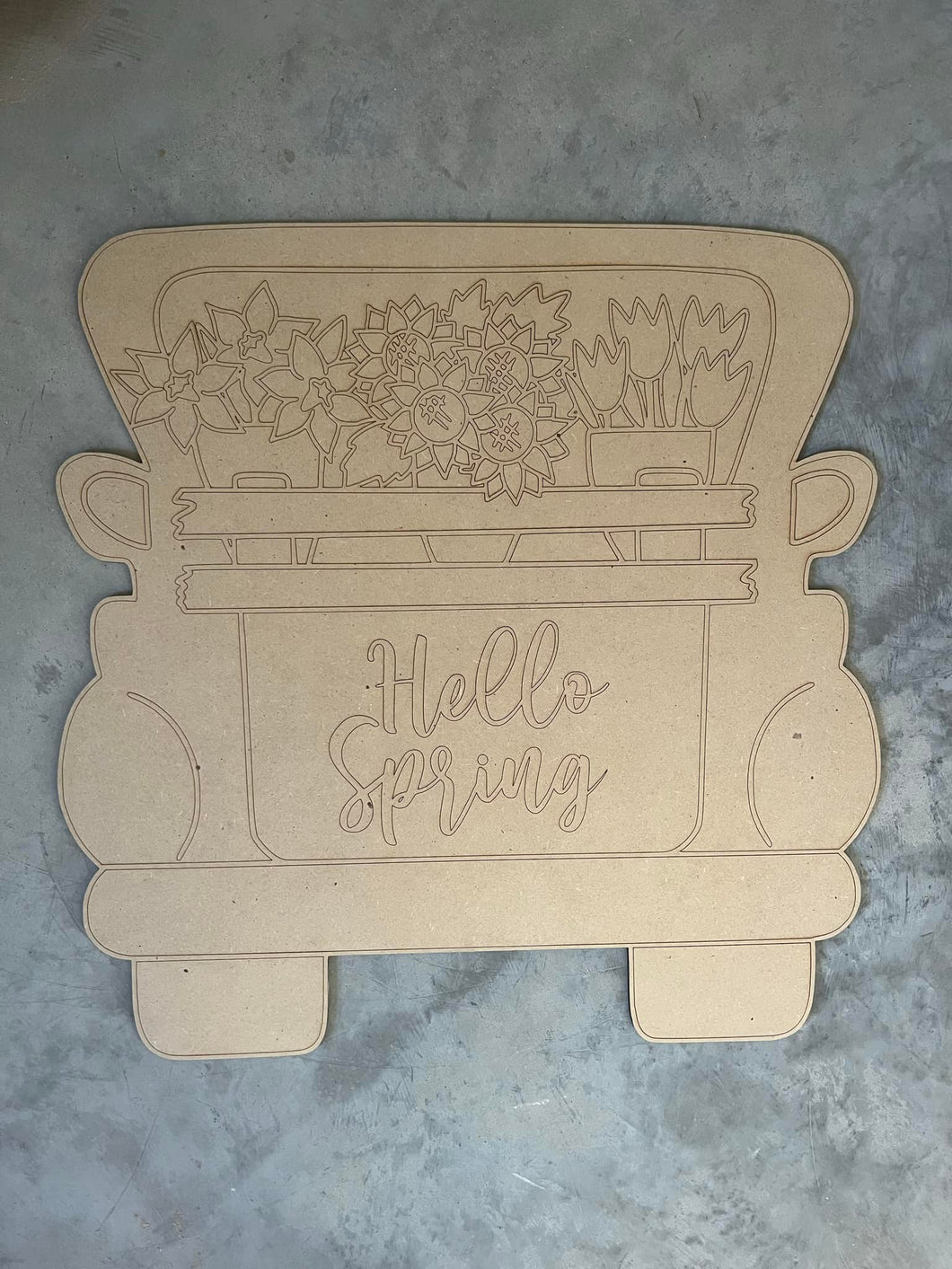 Cut and Traced Hello Spring Back of Truck