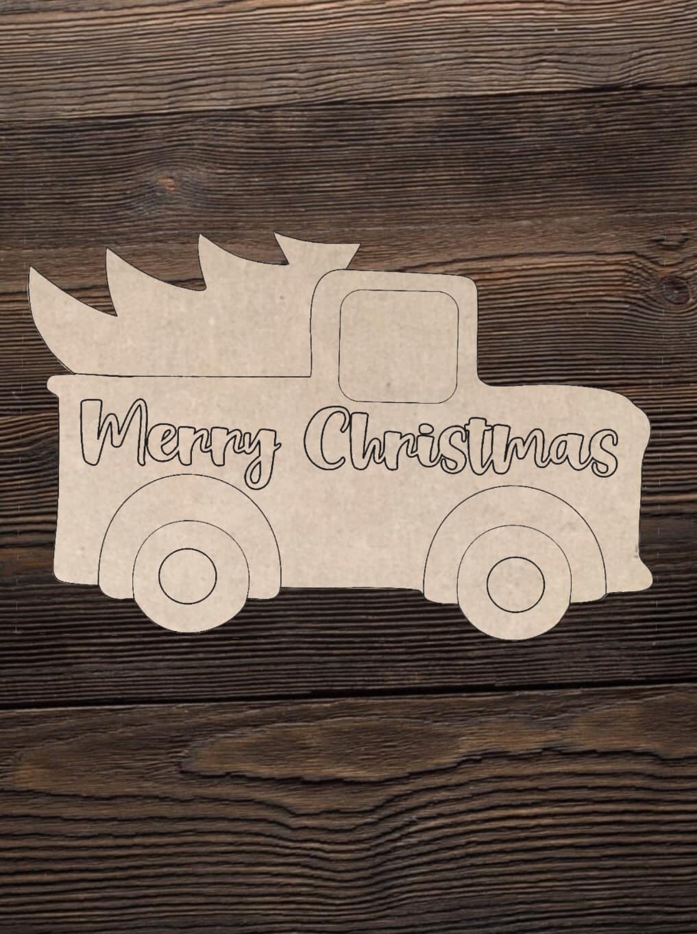 Cut and Traced Merry Christmas Truck with Tree