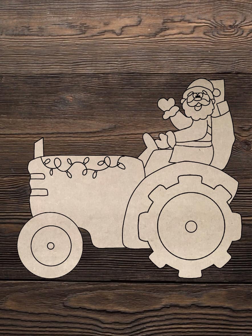 Cut and Traced Santa on a Tractor